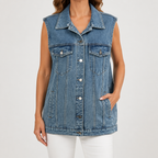 Reese | Womens Vintage Sleeveless Denim Vest, Blue 3