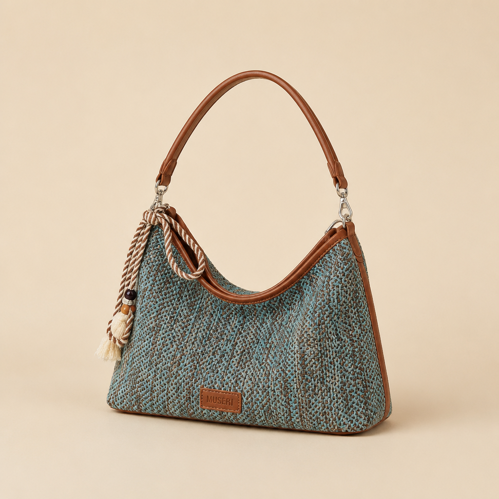 Reid | Womens Tote Bag Large Beach Shoulder Woven Bag, Sky Blue