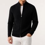 Remy | Mens Heavyweight Jacquard Knit Cardigan Sweater Thick Warm Jacket, Black