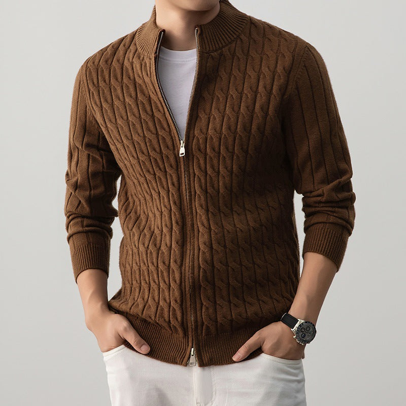 Remy | Mens Heavyweight Jacquard Knit Cardigan Sweater Thick Warm Jacket