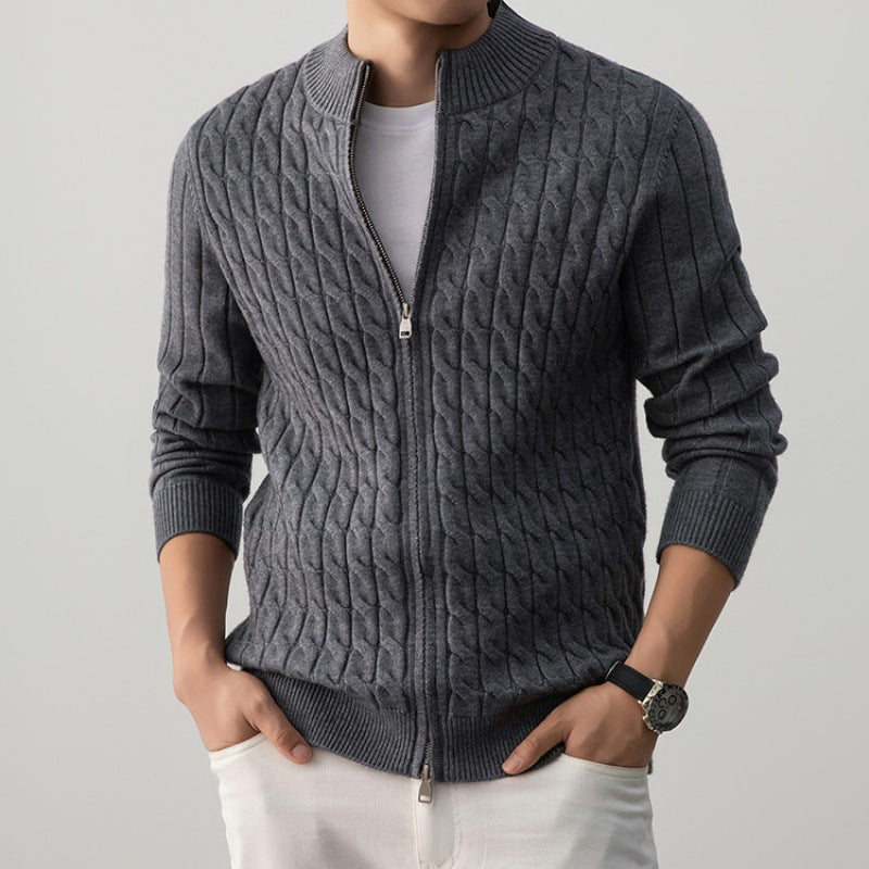 Remy | Mens Heavyweight Jacquard Knit Cardigan Sweater Thick Warm Jacket