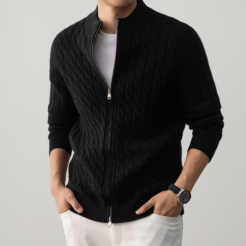 Remy | Mens Heavyweight Jacquard Knit Cardigan Sweater Thick Warm Jacket