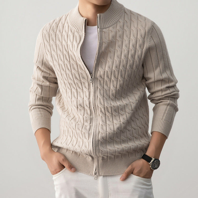 Remy | Mens Heavyweight Jacquard Knit Cardigan Sweater Thick Warm Jacket