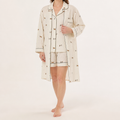 Rena | Womens Cotton Three Piece Loungewear Pajama Set, Cream