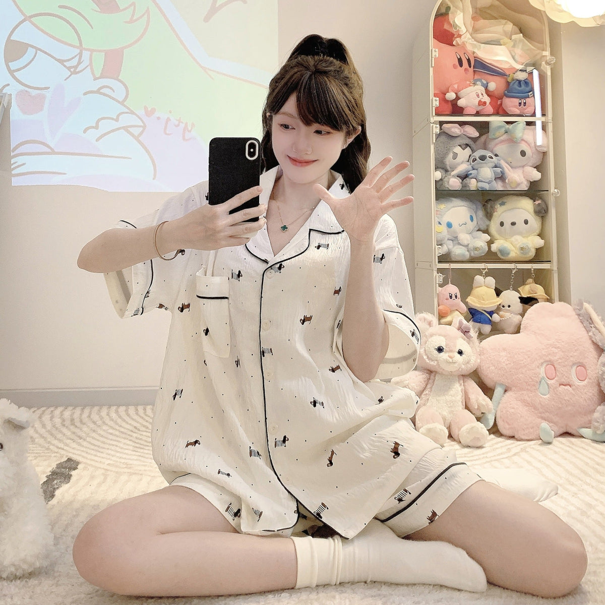Rena | Womens Cotton Three Piece Loungewear Pajama Set