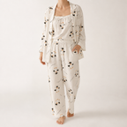 Rosalind | Womens Long Sleeve Button Up Cotton Pyjama Set Loungewear, Cream 10