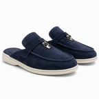 Sasha | Womens Leather Slip on Closed Toe Mules Sandals Dark Blue packshot