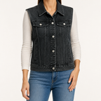 Genevieve | Womens Hooded Denim Gilet, Charcoal Grey