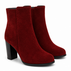 Elspeth | Womens Round Toe Chunky Heel Winter Ankle Boots Red packshot
