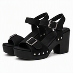 Cleo | Womens Chunky Heel Buckle Strap Black Summer Sandals Black packshot