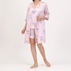 Odette | Womens Short Sleeve Satin Pyjama Set, Pink 2