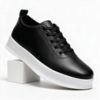 Carsten | Mens White Trainers Slip on Breathable Sports Shoes Black packshot