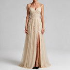 Genevieve | Womens Prom Formal Evening Gown Maxi Wedding Guest Cocktail Dresses Champagne