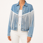 Beatrice | Womens Distressed Fringed Denim Jacket, Blue