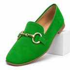 Corinne | Womens Loafers Suede Square Toe Buckle Black Loafers Green packshot