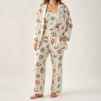 Rosalind | Womens Long Sleeve Button Up Cotton Pyjama Set Loungewear, Ivory 11