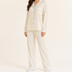 Beatrix | Womens Long Sleeve Cotton Pyjama Set Loungewear, Ivory 4