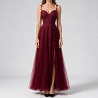 Genevieve | Womens Prom Formal Evening Gown Maxi Wedding Guest Cocktail Dresses Wine Red