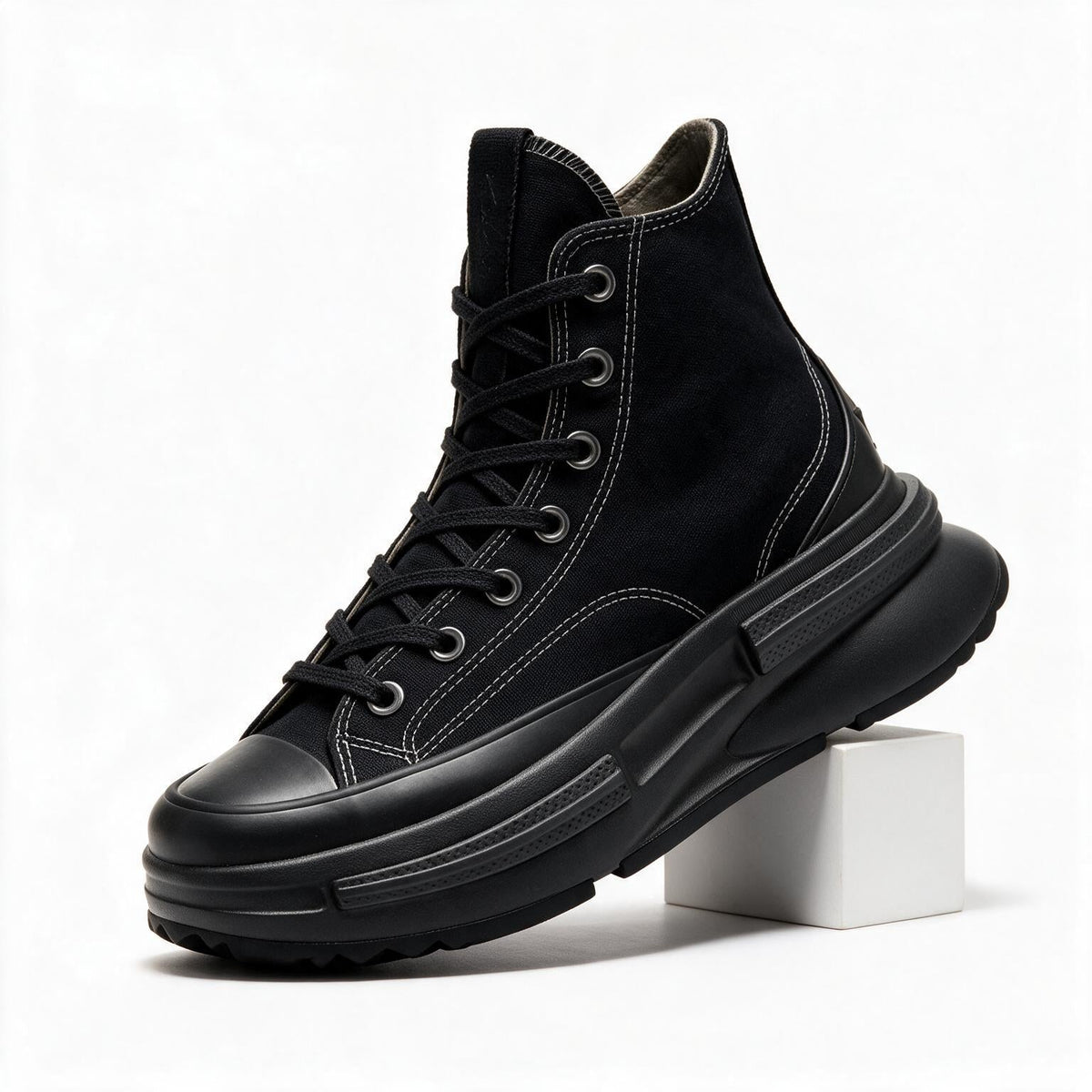 Thatcher | Mens Trainers Platform Canvas Thick Soled Lace Up Shoes Black 3 packshot