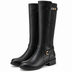 Juniper | Womens Knee High Boots Strap Detail Low Heel