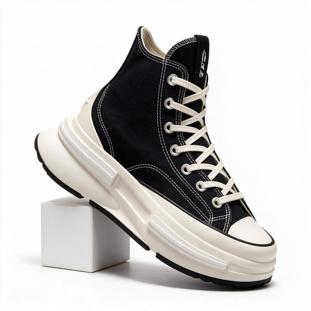 Thatcher | Mens Trainers Platform Canvas Thick Soled Lace Up Shoes Black 2 packshot