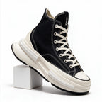 Thatcher | Mens Trainers Platform Canvas Thick Soled Lace Up Shoes Black 2 packshot