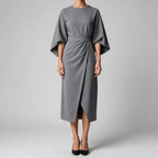 Rhoswen | Womens Wedding Guest Dresses Batwing Sleeve Maxi Elegant Dress Grey
