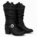 Romilly | Womens Cowboy Boots Studded Chunky Heel Western Long Boots Black packshot