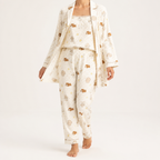 Rosalind | Womens Long Sleeve Button Up Cotton Pyjama Set Loungewear, Ivory 7