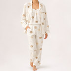 Rosalind | Womens Long Sleeve Button Up Cotton Pyjama Set Loungewear, Cream 3