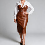Aurelia | Womens Shirt Dress Long Sleeve Belted Leather Look Midi Dress