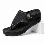 Odile | Womens Studded Toe Post Wedge Flip Flop Sandals Black packshot