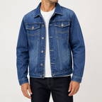 Nathaniel | Mens Fleece Lined Denim Jacket, Dark Blue 2