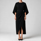 Rhoswen | Womens Wedding Guest Dresses Batwing Sleeve Maxi Elegant Dress Black