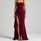 Ondine | Womens Wedding Guest Maxi Strapless Backless High Slit Dresses Burgundy