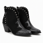Isaac | Womens Ankle Heeled Pointed Toe Low Cut Boots Black packshot