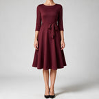 Celeste | Cocktail A Line Midi Wedding Guest Formal Dresses Burgundy