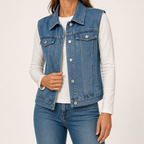 Cordelia | Womens Hooded Denim Gilet Waistcoat, Blue
