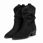 Beatrix | Womens Riding Boots Suede Pointed Toe Chunky Heel Knee High Boots Black packshot