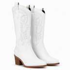 Bexley | Womens Knee High Western Heeled Long White Riding Boots White packshot