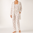 Delphine | Womens Cotton Pyjamas Heart Print Loungewear Set, Apricot 2