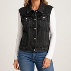 Cordelia | Womens Hooded Denim Gilet Waistcoat, Charcoal Grey