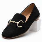 Corinne | Womens Loafers Suede Square Toe Buckle Black Loafers Black packshot