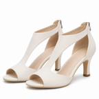 Amara | Womens Open Toe Side Zip Stiletto Heel Black Sandals Off White packshot