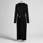 Petra | Womens Wedding Guest Long Sleeve Bodycon Midi Prom Dress on hanger
