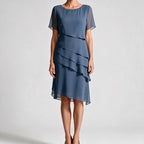 Yara | Womens Wedding Guest Chiffon Round Neck Short Sleeve Dresses