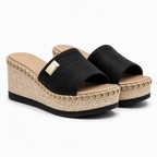 Bijou | Womens Platform Wedge Black Summer Slider Strappy Sandals Black packshot