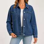 Cordelia | Womens Vintage Washed Denim Jacket, Dark Blue