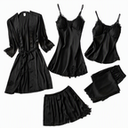 Beatrice | Womens Satin Cami Robe Lounge Set, Black 2