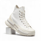 Thatcher | Mens Trainers Platform Canvas Thick Soled Lace Up Shoes White 5 packshot